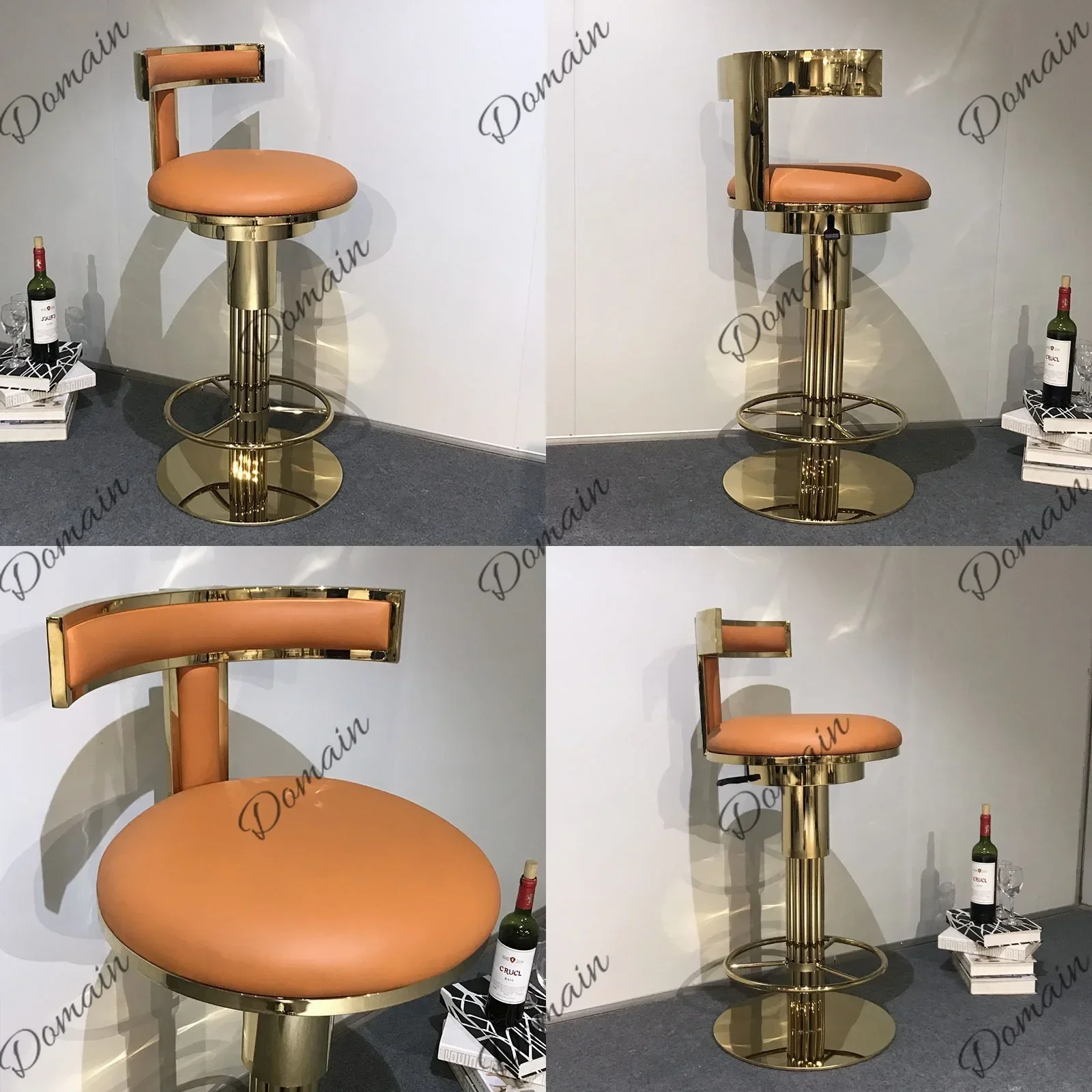 Luxury Stainless Steel Swivel Bar Stool Adjustable Height Modern Home Bar Chair Creative Hotel Front Desk
