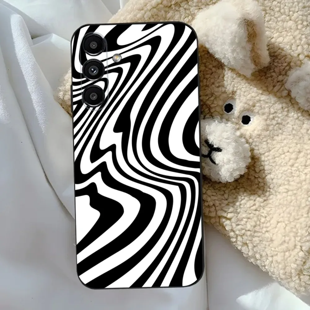 Wave Pattern Print Black Phone Case For Samsung S24,23,22,30,21,10,9,Ultra,Plus,Lite,FE,5G Black Soft Case image 3