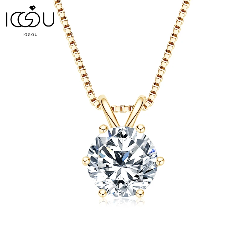 IOGOU 1 Carat D Color Moissanite Diamond Pendant Necklace Real 925 Sterling Silver Simulated Engagement Moissanite Necklace Gift