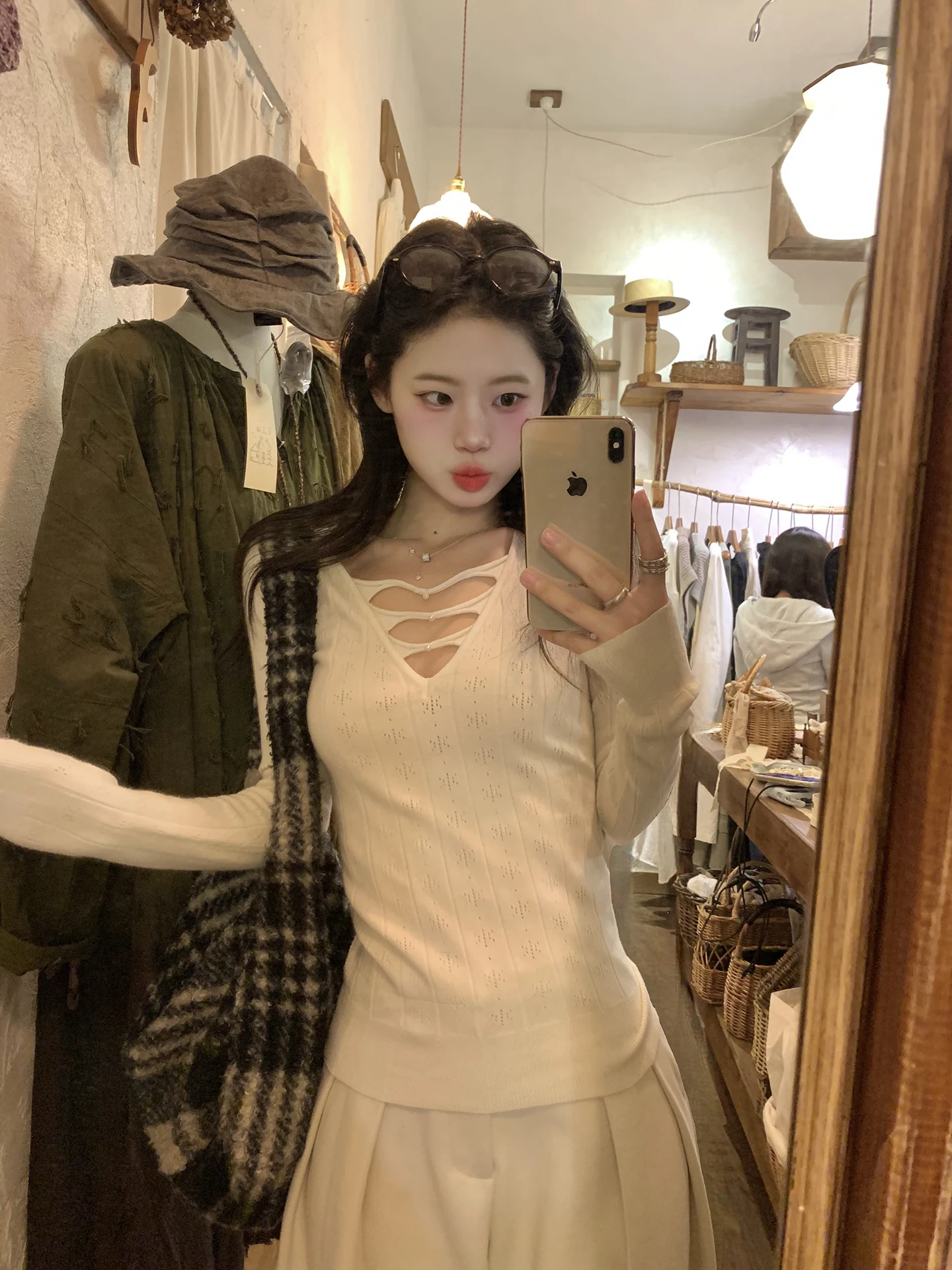 

Женский вязаный свитер с вырезами, V-образным вырезом, длинными рукавами, зимний, приталенный, базовый, однотонный, прямого кроя