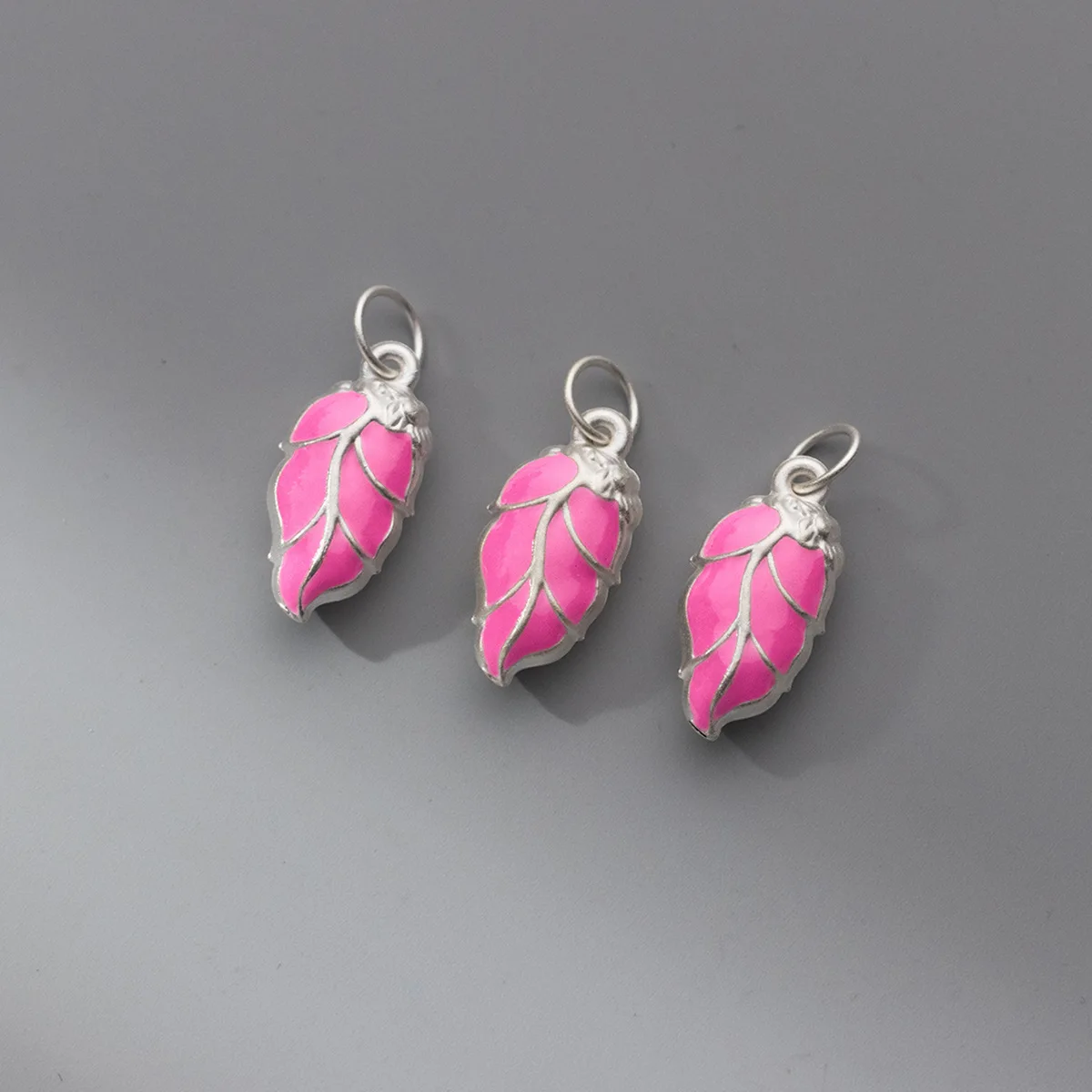 1pc/Lot 925 Sterling Silver Cubic Red/Green/Pink Leaf Charms 3D Hard Silver Manual Leaves Silver Pendants DIY Jewelry Fittings