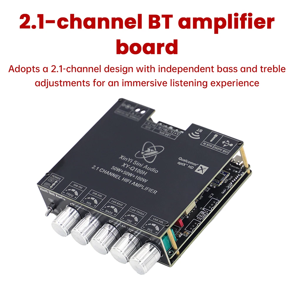 DC12-24V Q100 بلوتوث مكبر للصوت مجلس 2.1 قناة 50Wx2 + 100 واط مضخم الصوت مضخم الصوت الرقمي #4