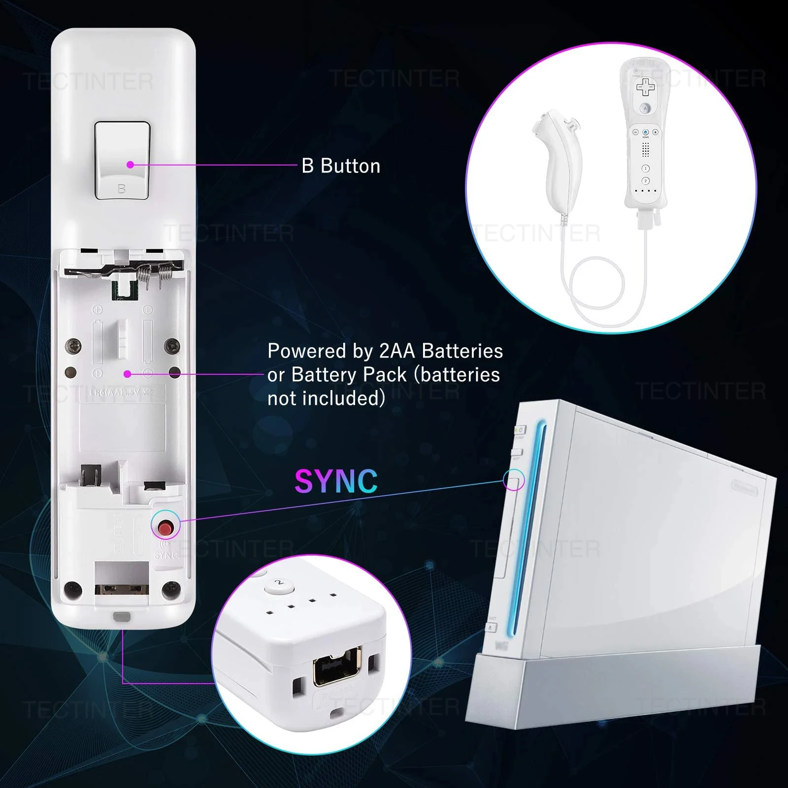 سلكي Nunchuck لنينتندو وي / وي يو وحدة تحكم لاسلكية عن بعد بدون حركة بالإضافة إلى لوحة ألعاب لملحقات وي #6