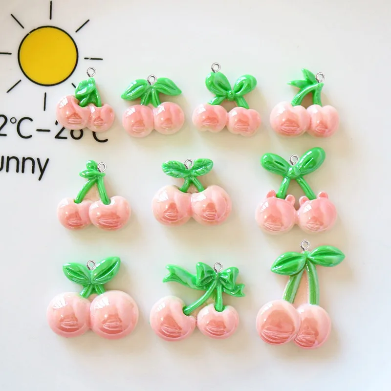 10Pcs Kawaii Pink Cherry Resin Charms Cute Fruit Pendant For DIY Earrings Necklace Keychain Jewelry Making Decor Craft Supplies