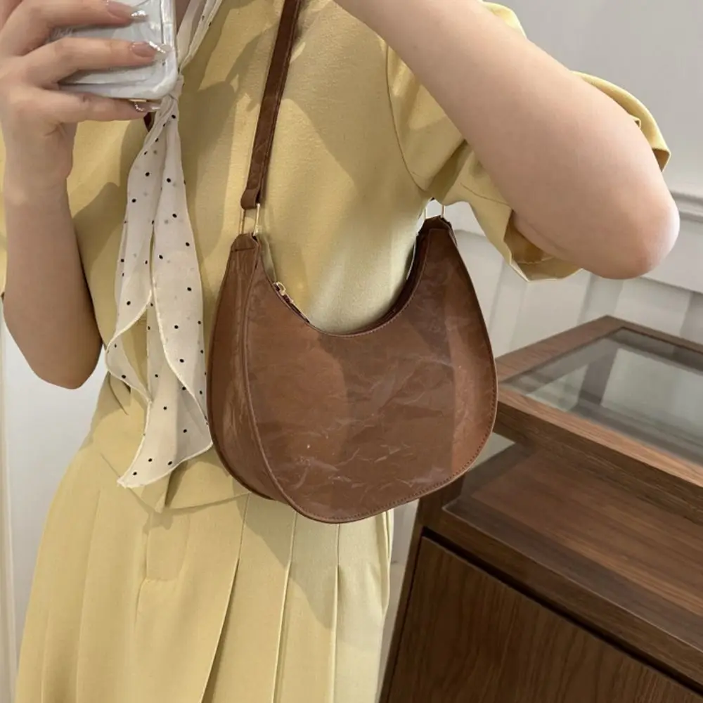 

Portable Korean Style Small Underarm Bag Zipper Y2K PU Leather Shoulder Bag Solid Color Hobo Women Handbag Party
