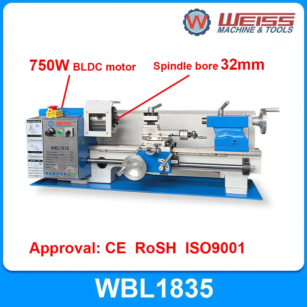 WEISS WBL1835 plus metal lathe benchtop metal lathe 750W variable speed 0-2250rpm spindle bore 32mm