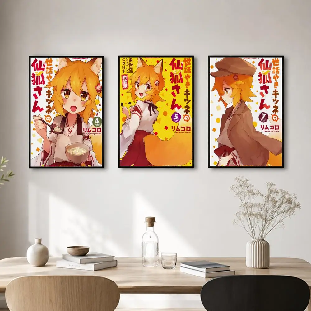 Anime The Helpful Fox Senko-san Poster Self-adhesive Art Waterproof Paper Sticker Coffee House Bar Room Wall Decor