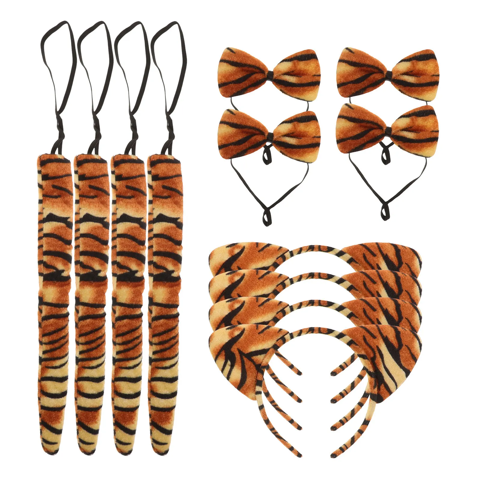 

4Sets Tiger Cosplay Costume Accessory Set Tiger Ear Hair Hoops Bow Tie Tail Prop for Halloween Party Carnival Stage Performance