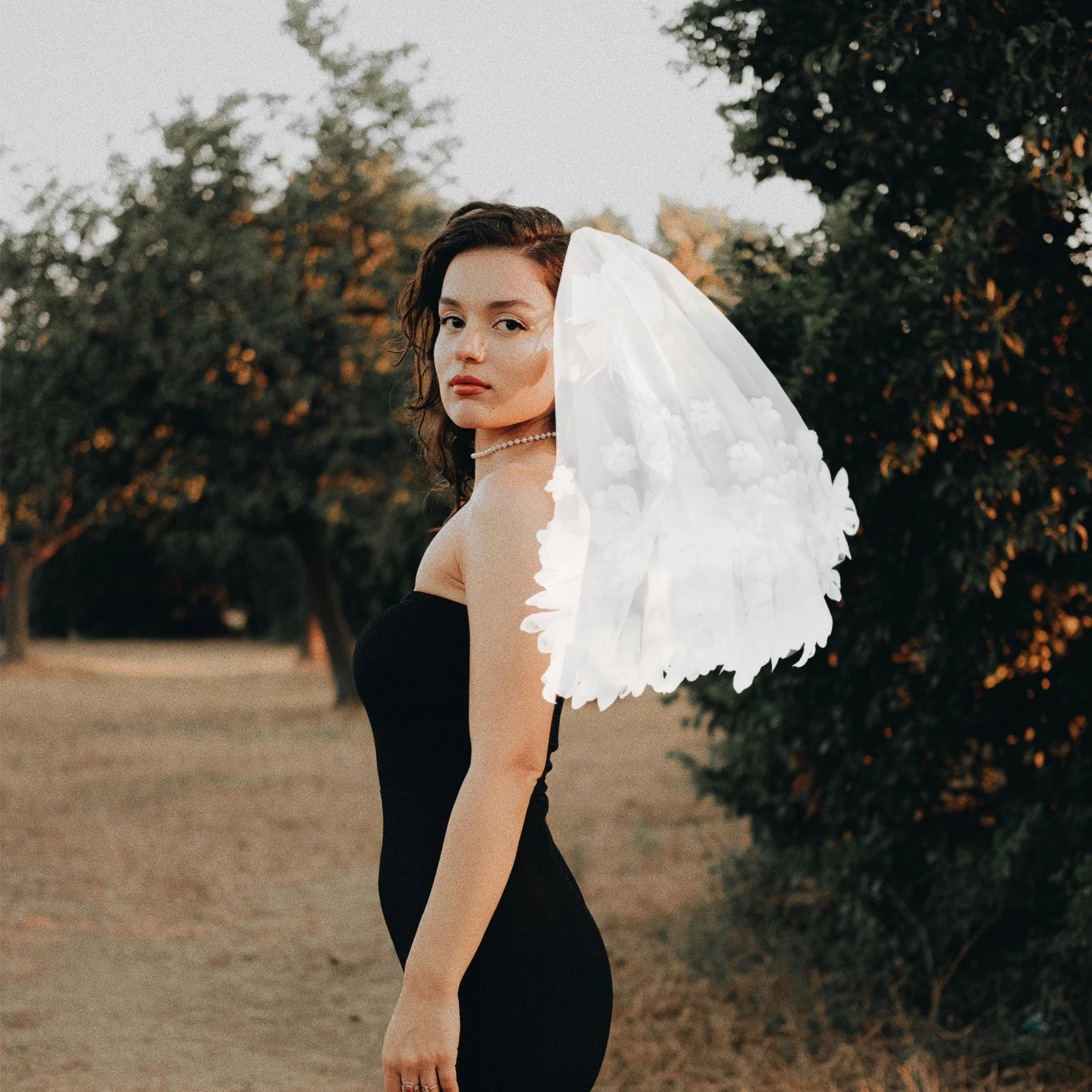 

Белая свадебная фата с цветочной сеткой, головной убор с короткими плечами, аксессуар для волос для женщин, церемония невесты, вечеринка