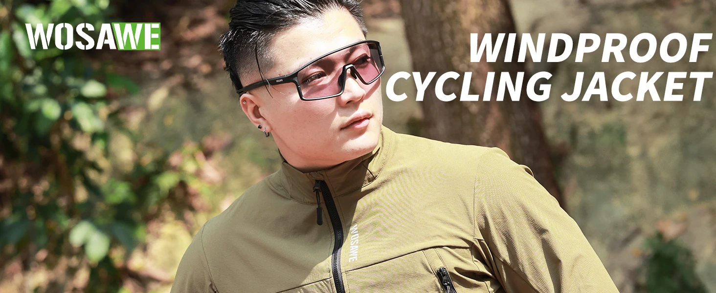 WOSAWE Herren Fahrradjacke Leichte Fahrrad-Windjacke mit Taschen Schnelltrocknende Reflektierende Streifen MTB-Bekleidung – Detail 1