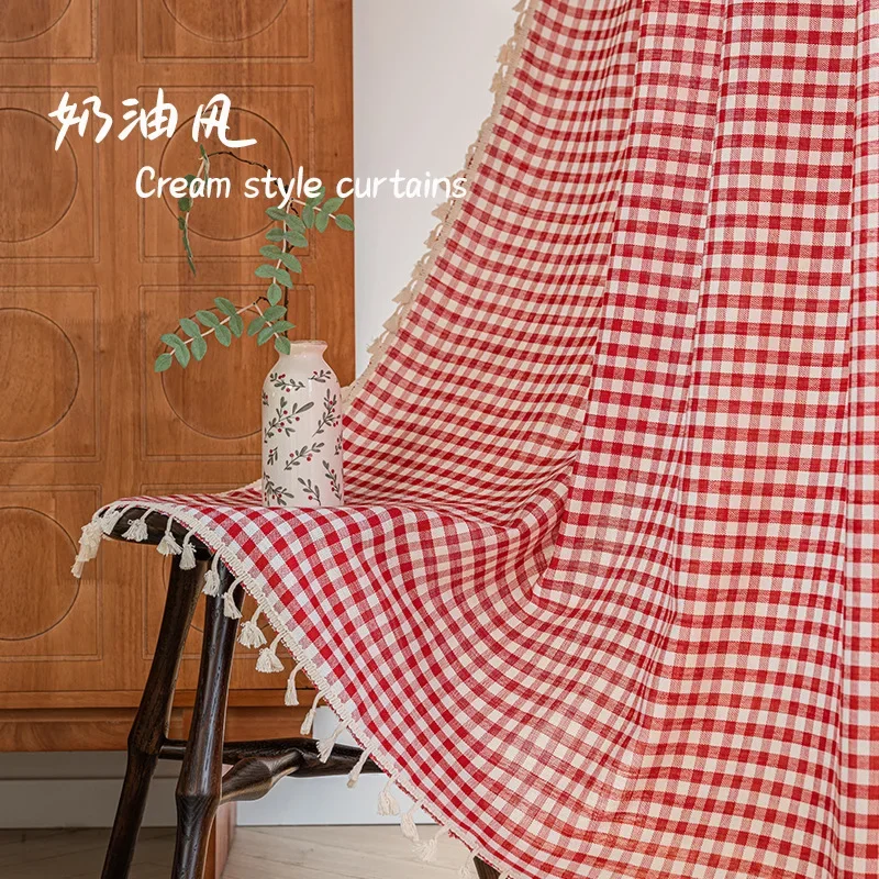 Buffalo Plaid Check Curtains, Semi-Blackout Red and White Buffalo Checkered Window Drapes for Farmhouse Bedroom Living Room