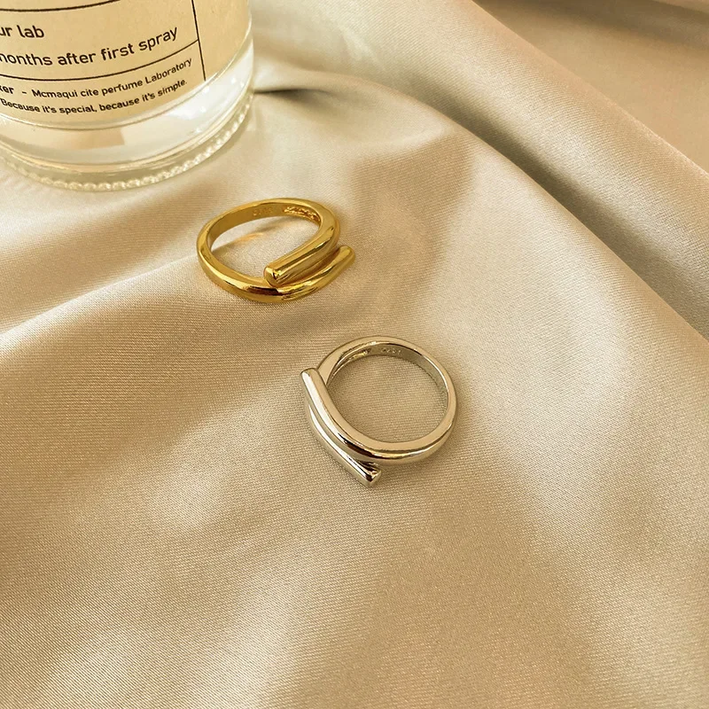 Stainless Steel Personality Design Metal Line Double Layer Couple Rings for Men Women Fashion Hip Hop Finger Jewelry Colorfast
