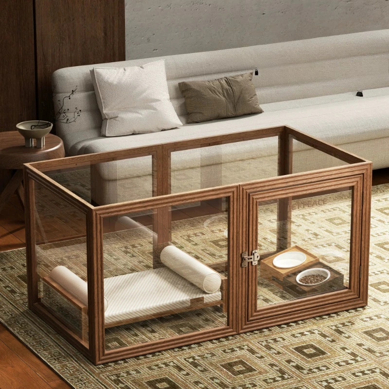 

Solid wood transparent dog fence acrylic kennel pet fence