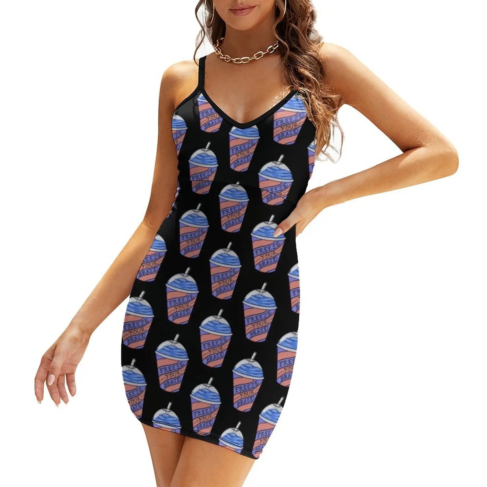

Freeze Your Brain - black Sling Dress Woman's evening dress dresses for women 2025 women's evening dress 2025 for women
