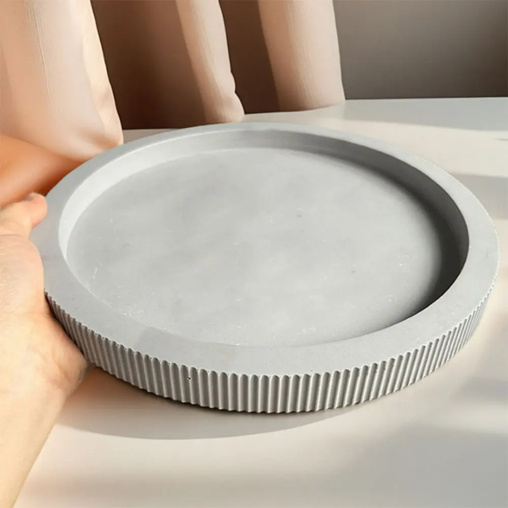 Round Storage Tray Silicone Mold Stripe Gypsum Coaster Molds Plaster Resin Jewelry Display Plate Casting Mould Cement Home Decor view 4