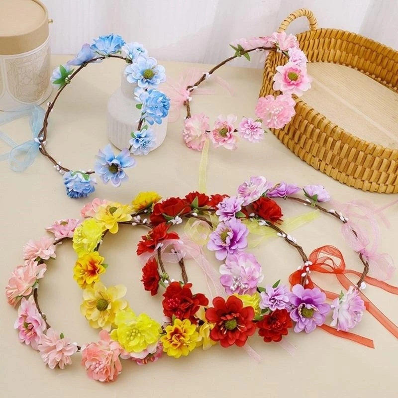 

R1WE Красочные цветочные повязки на голову Цветочные гирлянды Корона невесты Цветочная вечеринка
