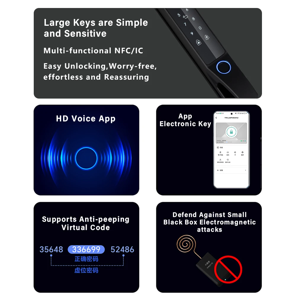 Tuya WiFi Smart Electronic Lock Narrow Type Waterproof Facial Recognition Lock Fingerprint RFID Code Keyless Door Lock