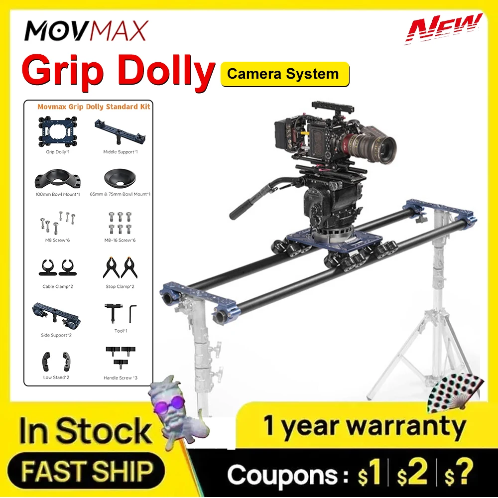 Movmax Grip Dolly Camera System capacity of 90kg Optimized Wheelsfor Curved Tracks Versatil Mounting vs greenbull