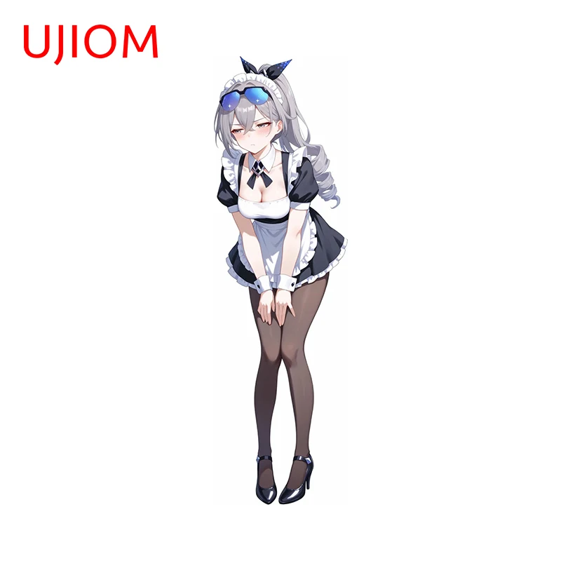 UJIOM 13cm X 3.9cm Maid Silver Wolf Shy Girls Wall Sticker for Door Wardrobe Chambre Decals Funny Anime 3D Room Decoration