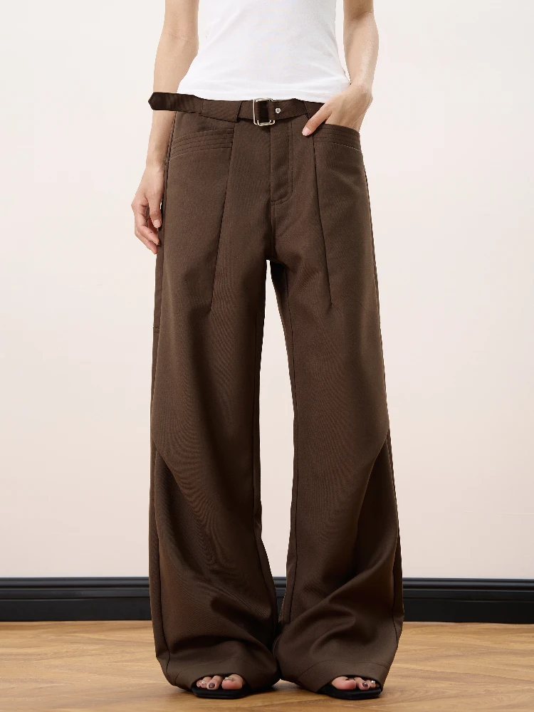 กางเกงสูทเอวจีบดีไซน์แบบอเมริกัน ทรงหลวม ขาตรง สไตล์ลำลอง เหมาะสำหรับใส่ไปทำงาน ทรงปกติ เนื้อผ้าบาง