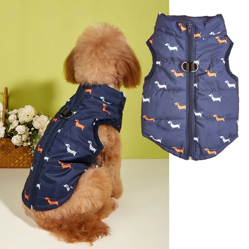 Cartoon Service Dog Winter Vest Warm Coat with Harness Teddy Pomeranian Jacket for Small Dogs