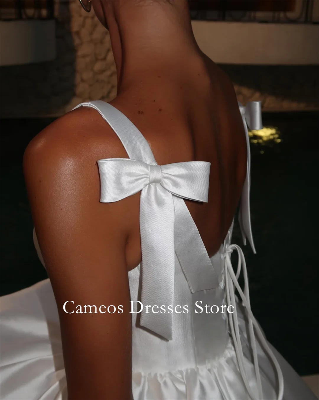 SONDR ที่กำหนดเองคอสี่เหลี่ยมแขนกุดชุดแต่งงาน A-Line Satin Corset เกาหลีเจ้าสาวชุดผู้หญิงชุดเจ้าสาว