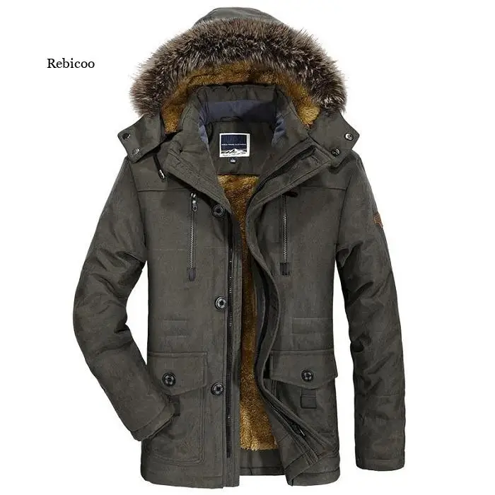 

Men's Fur Collar Windproof Parkas Winter Militory fashion Jacket Men Thick Casual Outwear Jacket 6XL Velvet Warm Coat