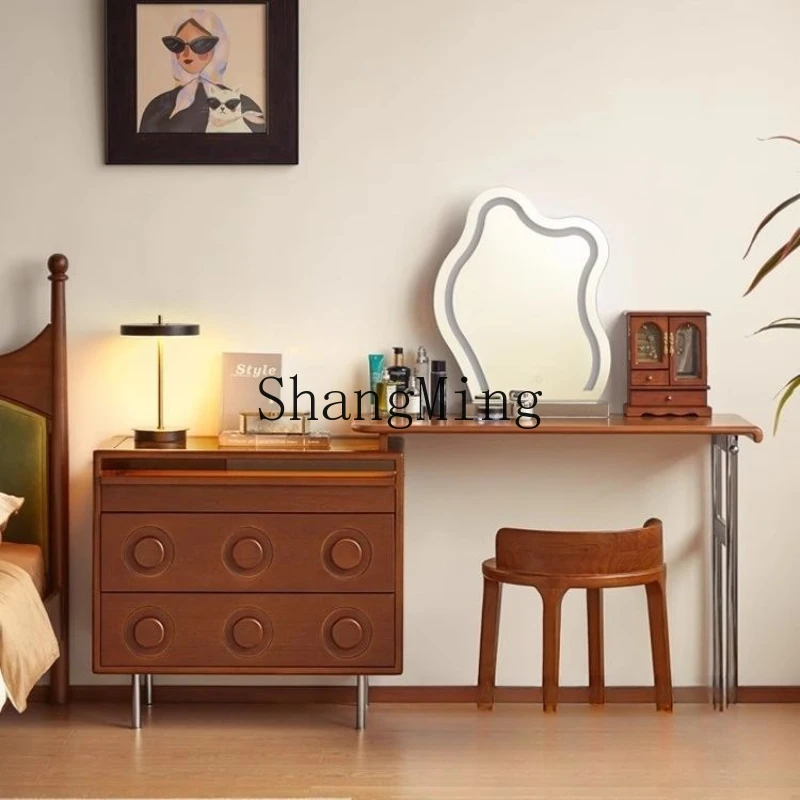 

FG Retro Solid Wood Dressing Table Extendable Makeup Desk Bedroom Chest of Drawers Storage Integrated Corner Combination Cabinet