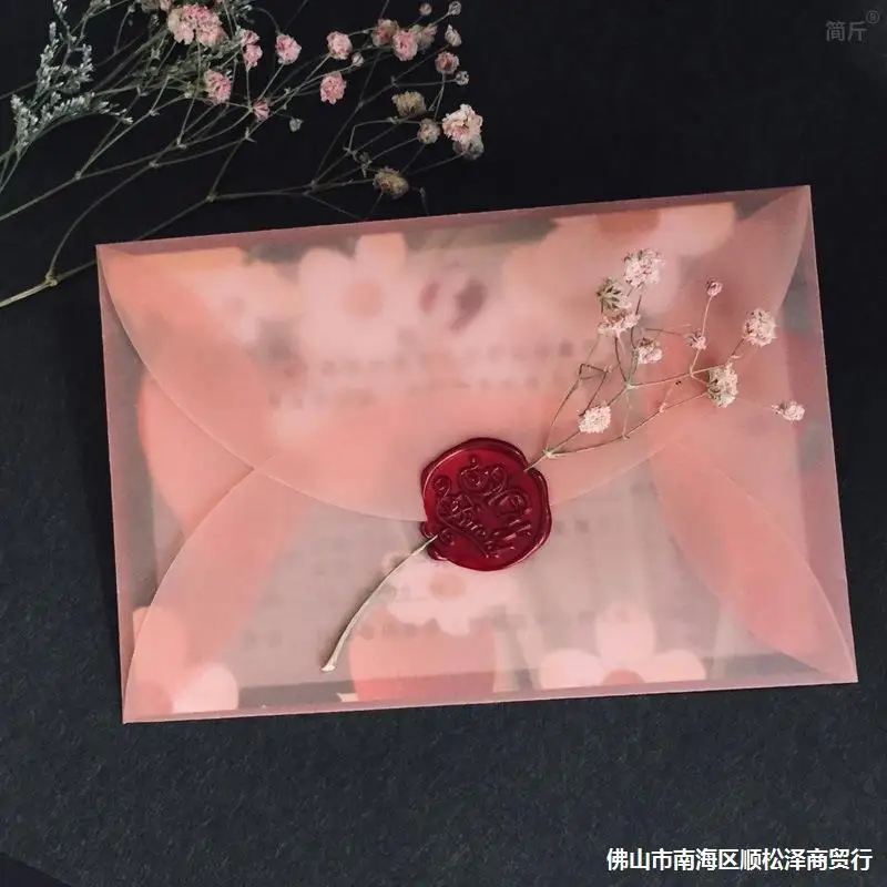 10pcs/batch color semi transparent sulfuric acid paper, butter paper, frosted envelope, pink red small envelope