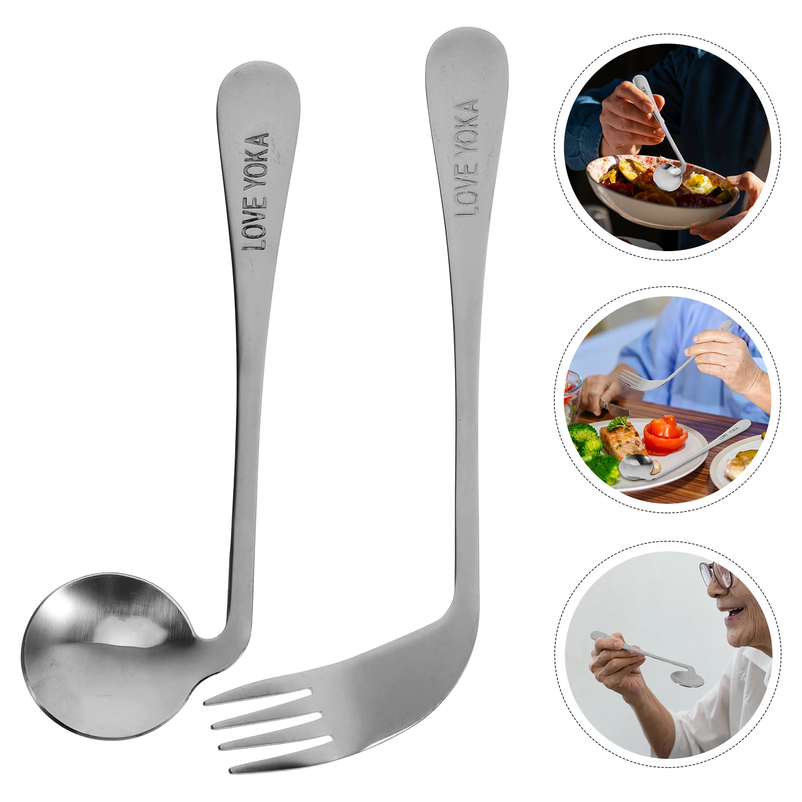 

1 комплект, посуда для кормления, угловая ложка из нержавеющей стали, вилка, левая рука, локоть, прочный, эргономичный, для пожилых пациентов