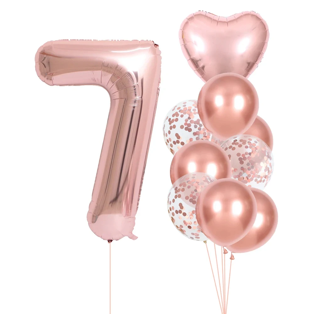 10pcs Happy Birthday Balloons 32inch Rose Gold Number Ballons 1 2 3 4 5th Girl Birthday Wedding Accessories Baby Shower Decorati