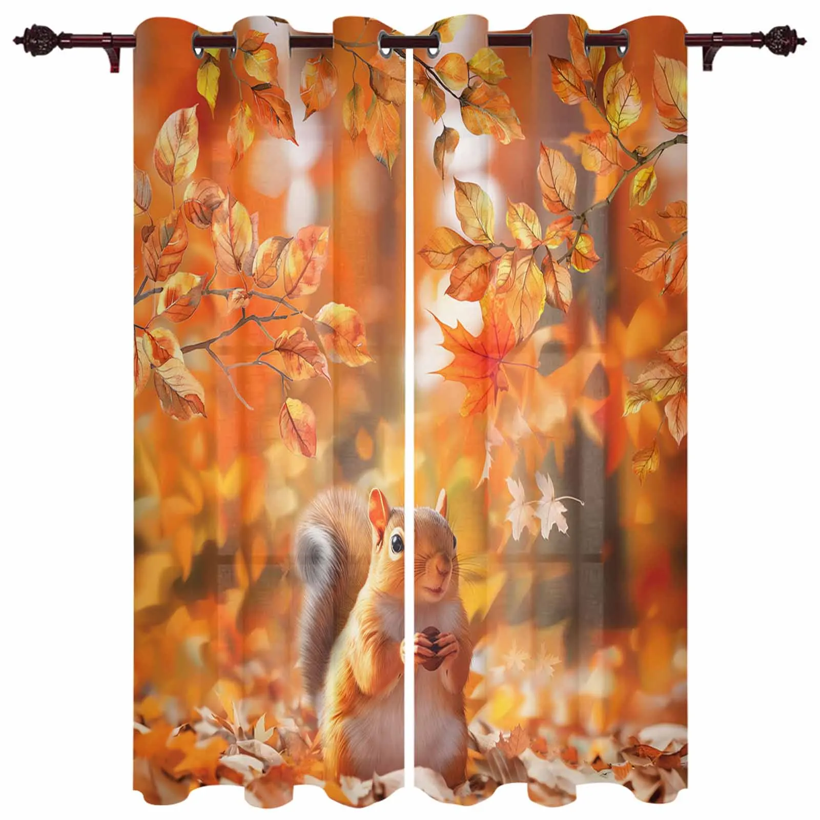 Autumn Leaves Squirrel Modern Window Curtains for Living Room Bedroom Curtain Kitchen Treatment Blinds Drapes