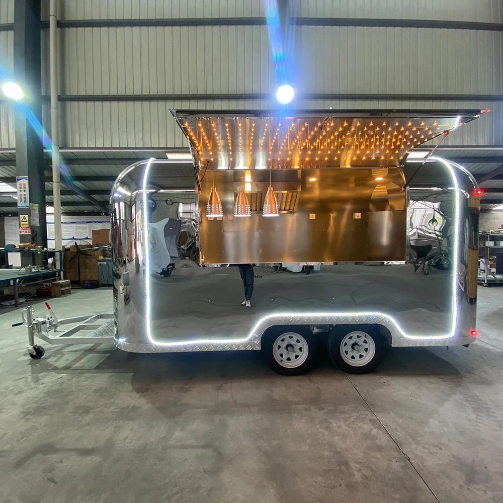 Mobile Pizza Food Truck BBQ Concession Trailer Fully Equipped Stainless Steel Kitchen for Outdoor Catering Party
