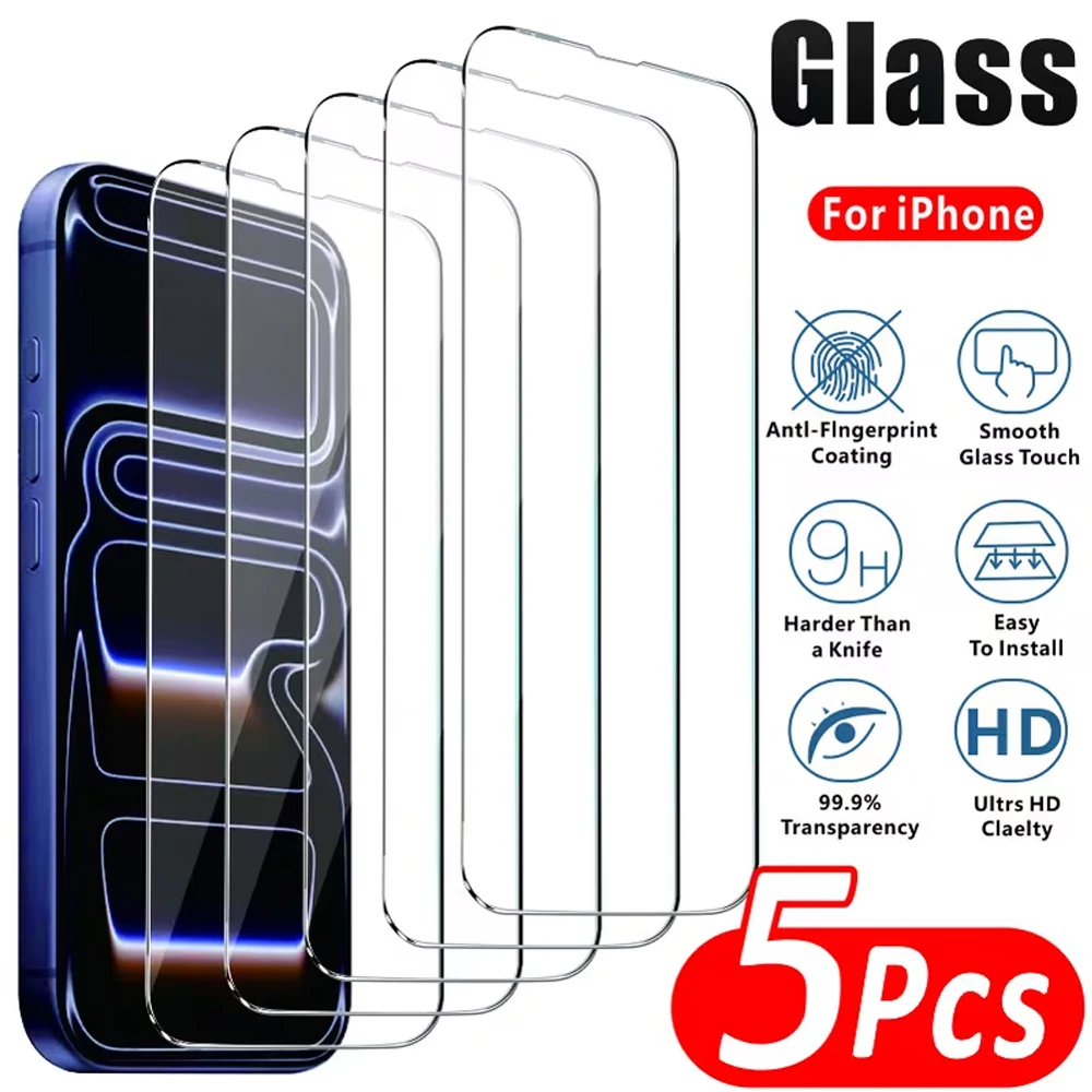 

1-5PCS HD Screen Protectors For iPhone 15 16 Pro Max Air 17 14 Plus 13 12 Mini 16e 11 X XR XS 6 7 8 Tempered Glass For iPhone 17