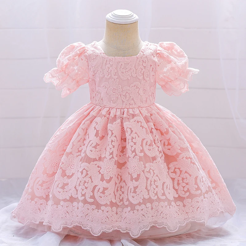 Summer Vintage 1st Birthday Dress For Baby Girl Clothes Flower Baptism Princess Dress Girls Dresses Party Costume Short Sleeve