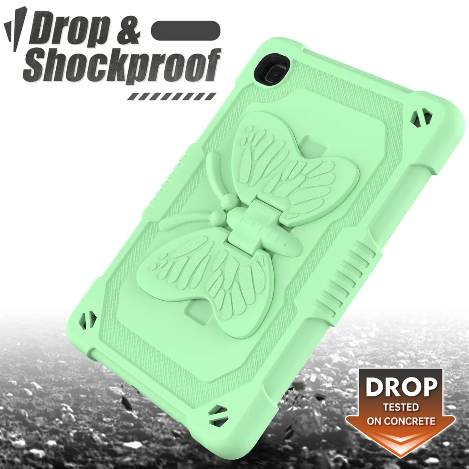 Capa para Samsung Galaxy Tab A7 Lite 8,7 polegadas T220 T225 PC rígido + capa de silicone macio com suporte borboleta e alça de ombro