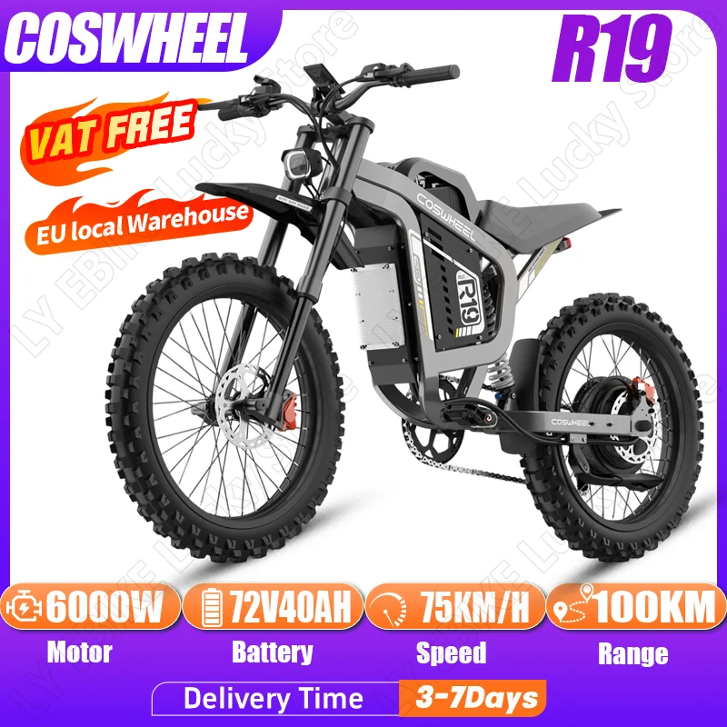 Vélo électrique 6000W de puissance maximale, batterie lithium puissante 72V40AH, vélo électrique pour adultes, pneus de 19 pouces, conduite tout-terrain en montagne, E-bike