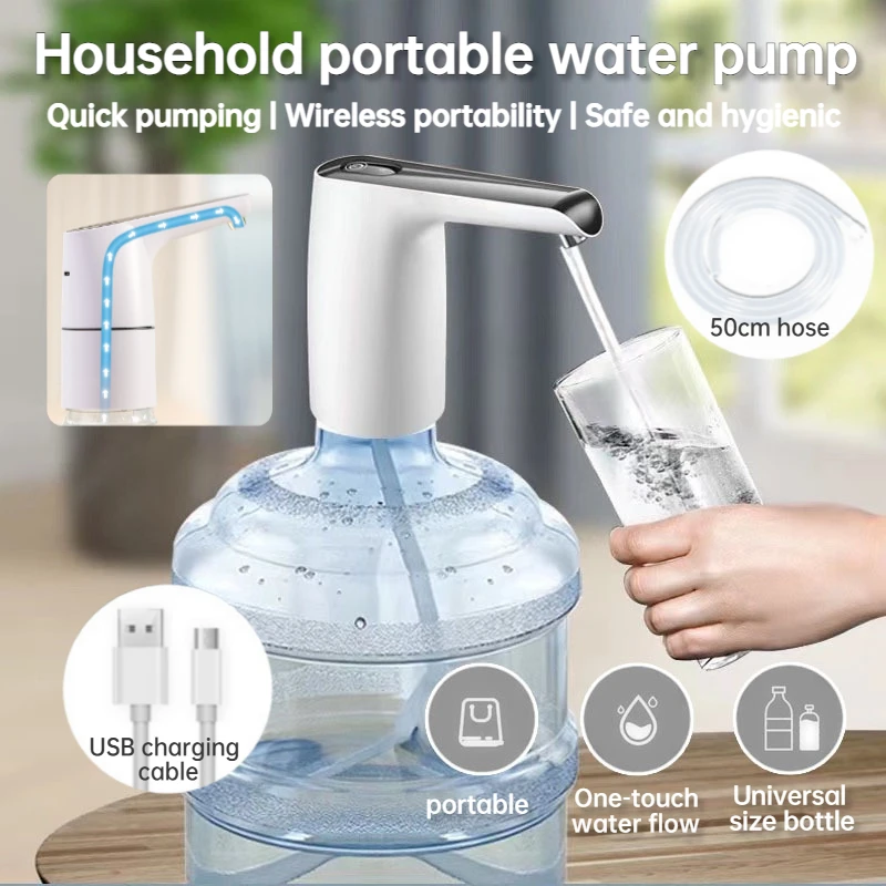 Household Bucket Water Universal Electric Water Pump, One Click Start USB Rechargeable Portable Water Pump, Mini Water Dispenser