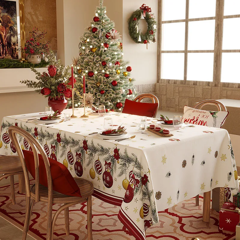 Nordic Christmas Printed Waterproof Tablecloth Soft Festive Atmosphere Table Cover Rectangular Home Decoration for Dining Party