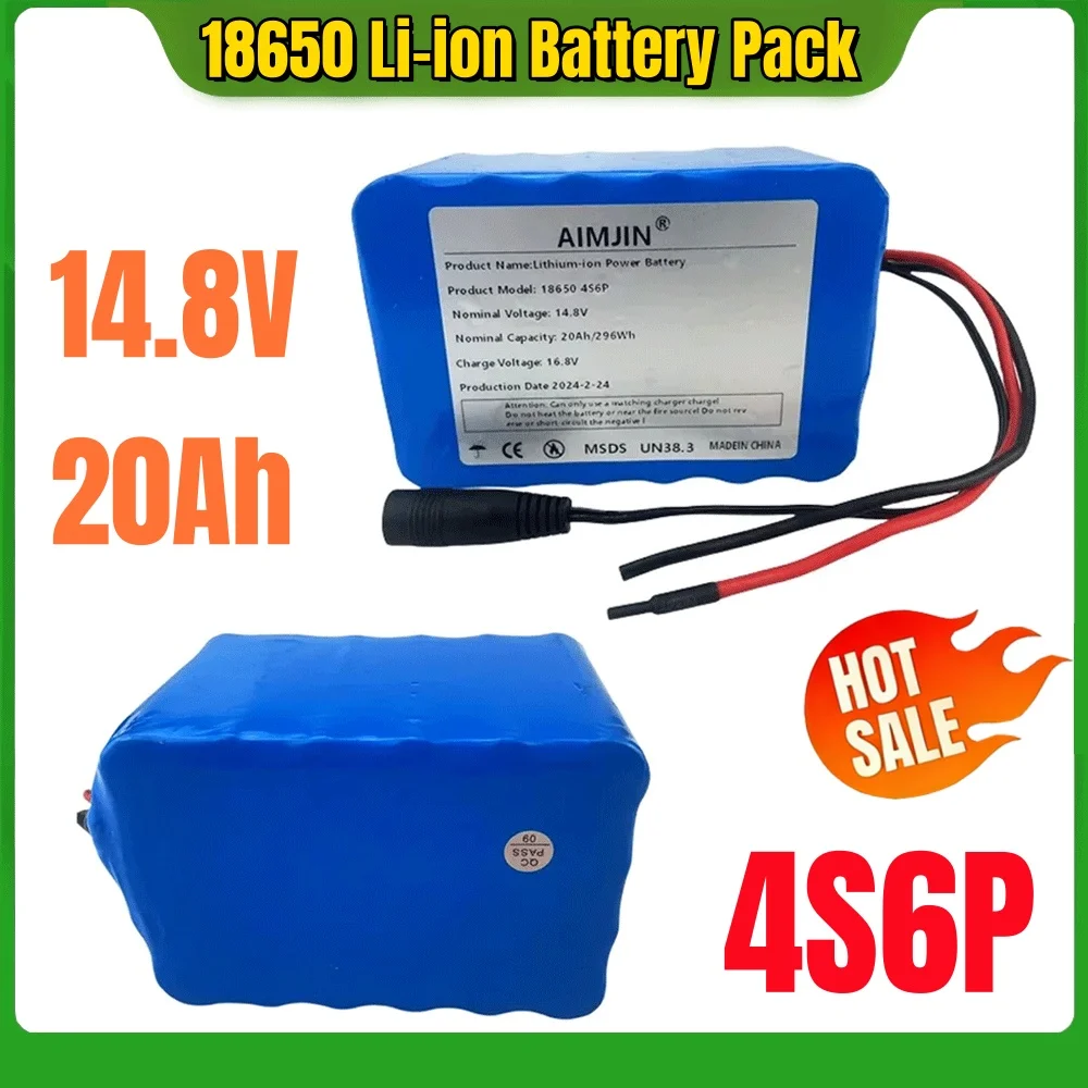 

2026 4S6P 14.8V 20Ah 18650 Li-ion Battery Pack with 5A BMS for Night Fishing Lamp Heater Miner's Lamp Amplifier Etc + Charger