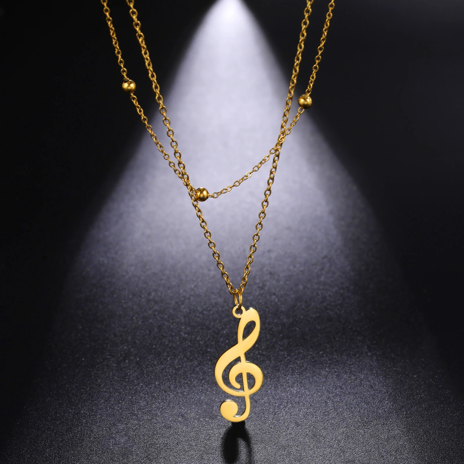 

Amaxer Multilayer Music Note Necklace for Women Ladies Stainless Steel Beads Chain Delicate Clavicle Chain Musicial Jewelry
