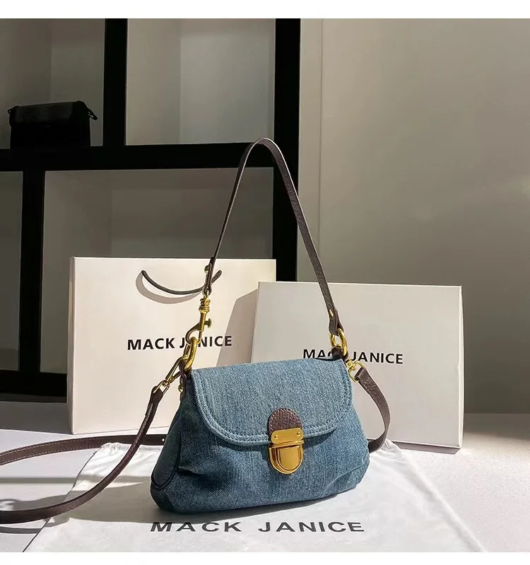 Autumn High Quality Blue Denim Square Bag Women Fashion Handbag Shoulder Messenger Bag Lady Purse Female Underarm Bag Armpit