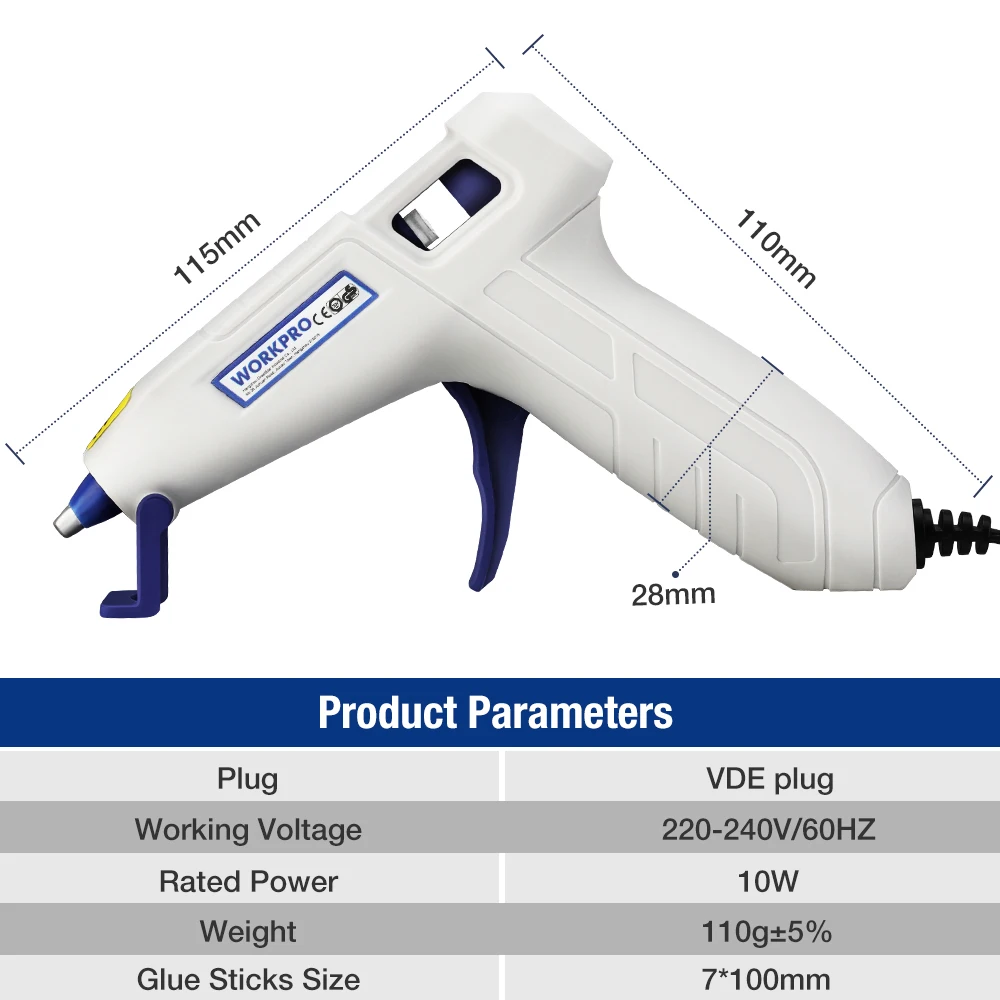 WORKPRO 10W Corded Hot Glue Gun Household DIY Gift Mini Electric Heat Temperature Repair Tool With 20pcs Glue Sticks