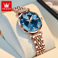 OLEVS Relojes para mujer Moda Elegante Forma rómbica Espejo Reloj de pulsera de cuarzo original Correa impermeable Fecha