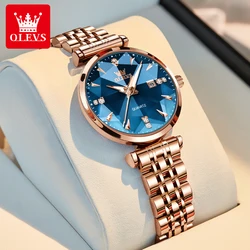 OLEVS Women's Watches Fashion Elegant Rhombic shape Mirror Original Quartz Wristwatch Waterproof Strap Date