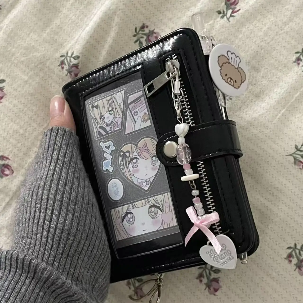 Caderno Retro Japonês Preto M5 com Janela, Livro de Folhas Soltas em Couro PU, Destacável, de Alto Valor, Portátil, DIY, Decorativo, Presente Fofo