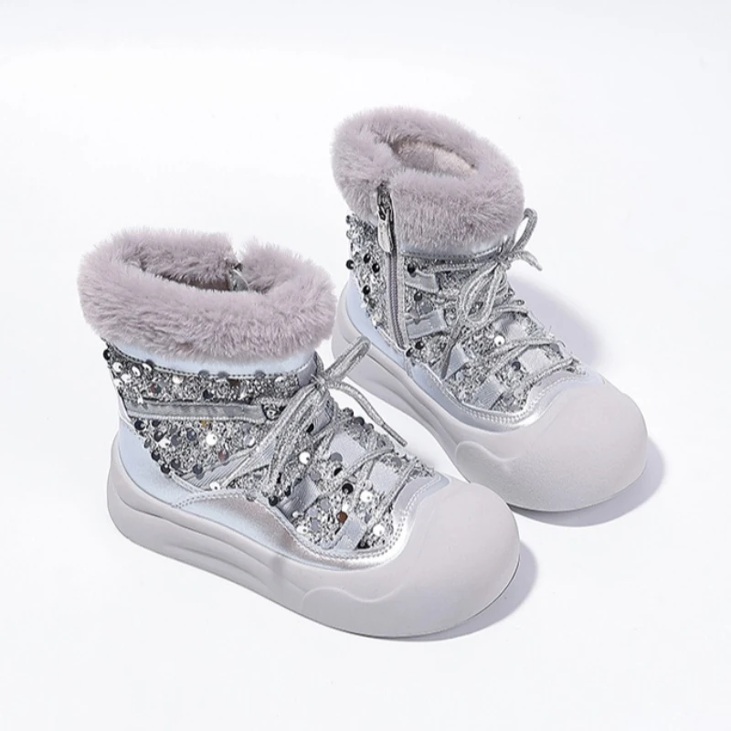 

2025 детские повседневные короткие ботинки для девочек и мальчиков, новая зимняя модная нескользящая теплая обувь в корейском стиле с мягкой подошвой