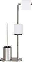 Brushed stainless steel toilet roll holder with brush, bathroom accessory. (128 chars)