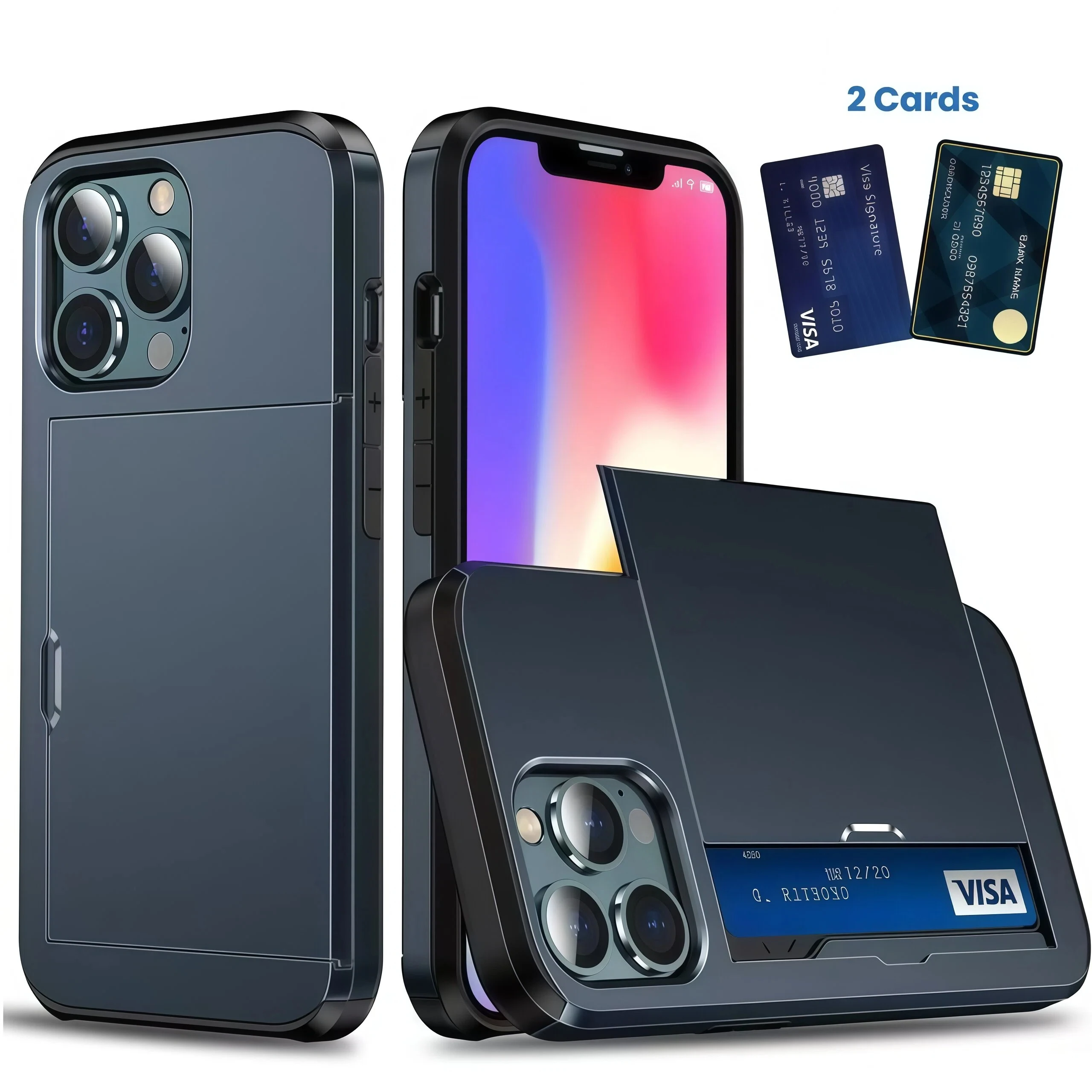 

Slide Wallet Credit Card Slot Phone Case For iPhone 17 16 15 14 13 12 11 Pro Plus X XR XS Max SE Armor TPU Shockproof Back Cover