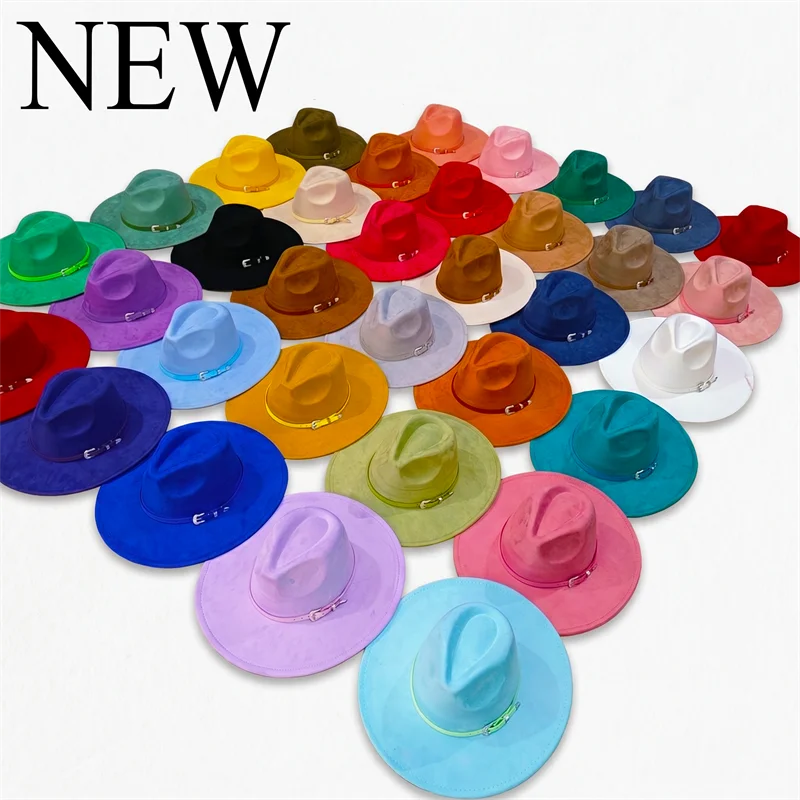 CAP 39 Farben Wildleder 9,5cm Breiter Rand Fedora Hut Herren und Damen Herbst/Winter Filz Jazz Hut Klassischer Wildleder Fedoras Hut Sombrero